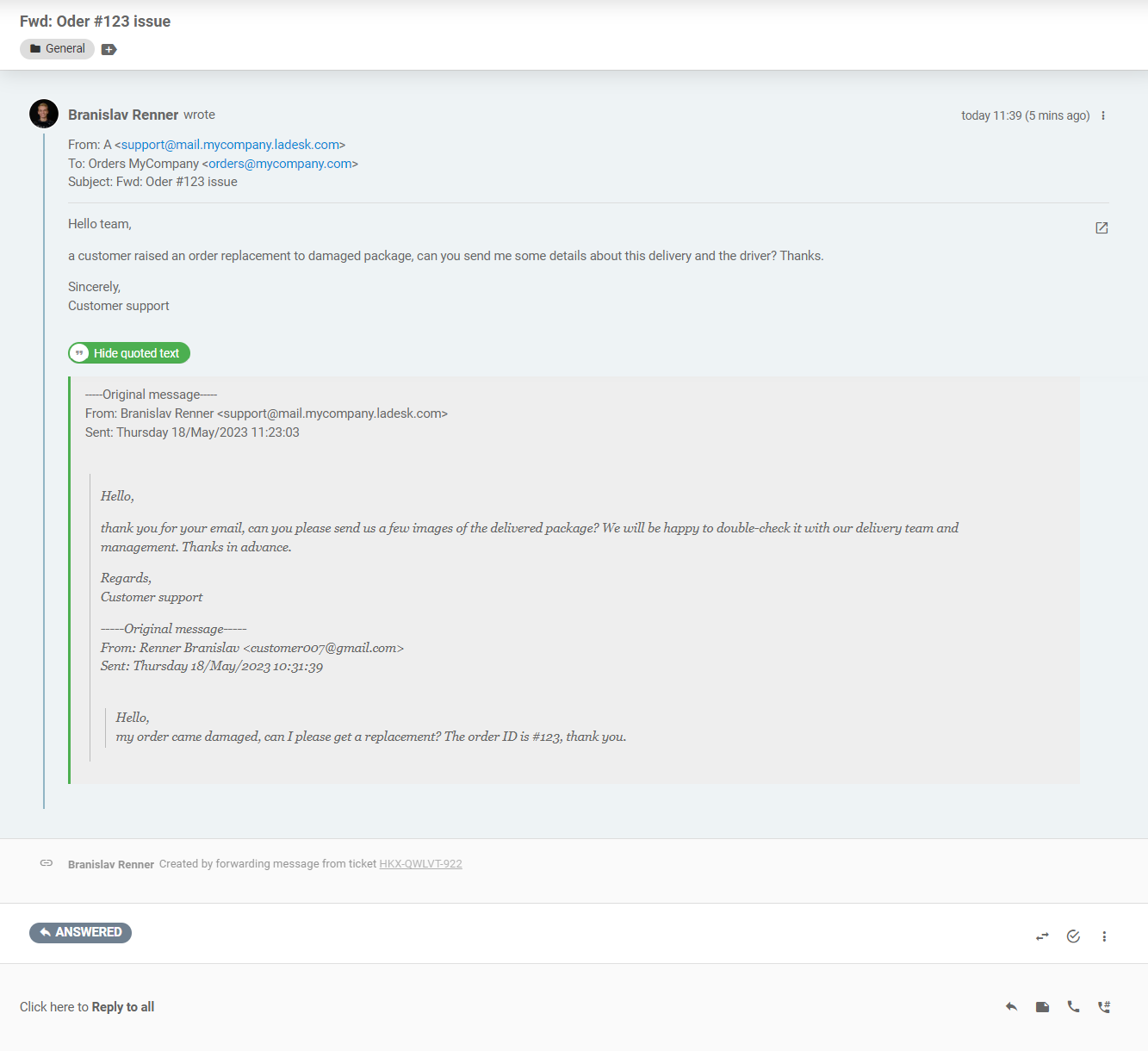 Forward ticket action